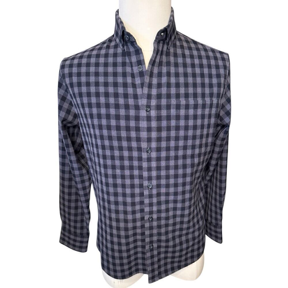 Mizzen + Main Performance Shirt Small Button Down Blue Gray Check Long Sleeve